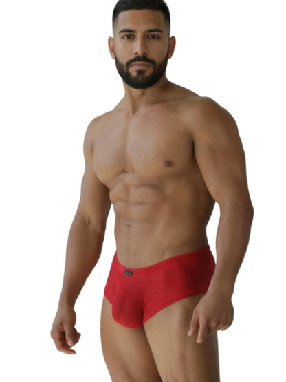 Red xtremen 91269 microfiber mesh briefs with a snug fit and a small black brand tag on the waistband