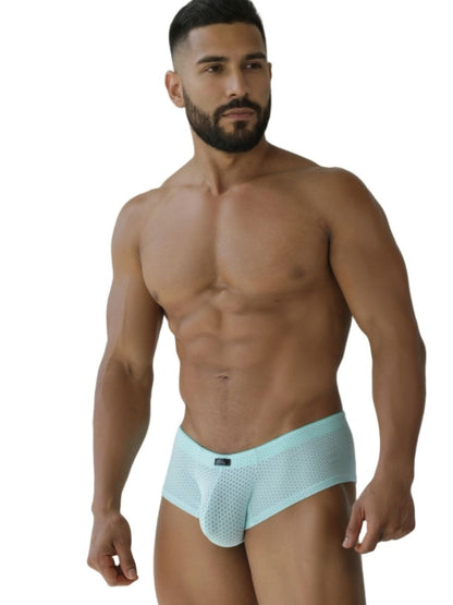 Xtremen 91269 seawater microfiber mesh briefs in light blue with subtle pattern and black brand tag on waistband