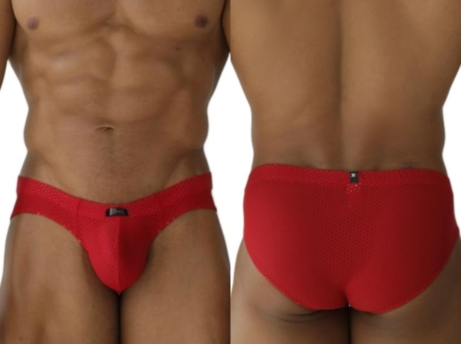 Red Xtremen 91270 microfiber mesh briefs featuring textured form-fitting design and black brand tag at the waistband