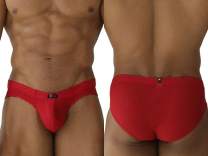 Red Xtremen 91270 microfiber mesh briefs featuring textured form-fitting design and black brand tag at the waistband