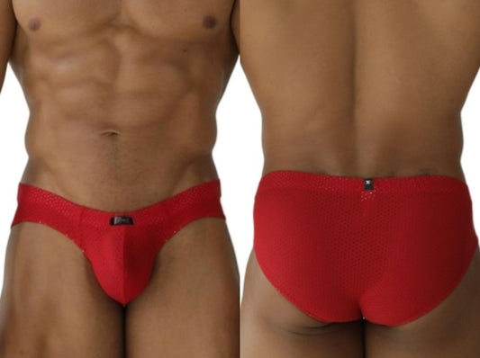 Red Xtremen 91270 microfiber mesh briefs featuring textured form-fitting design and black brand tag at the waistband
