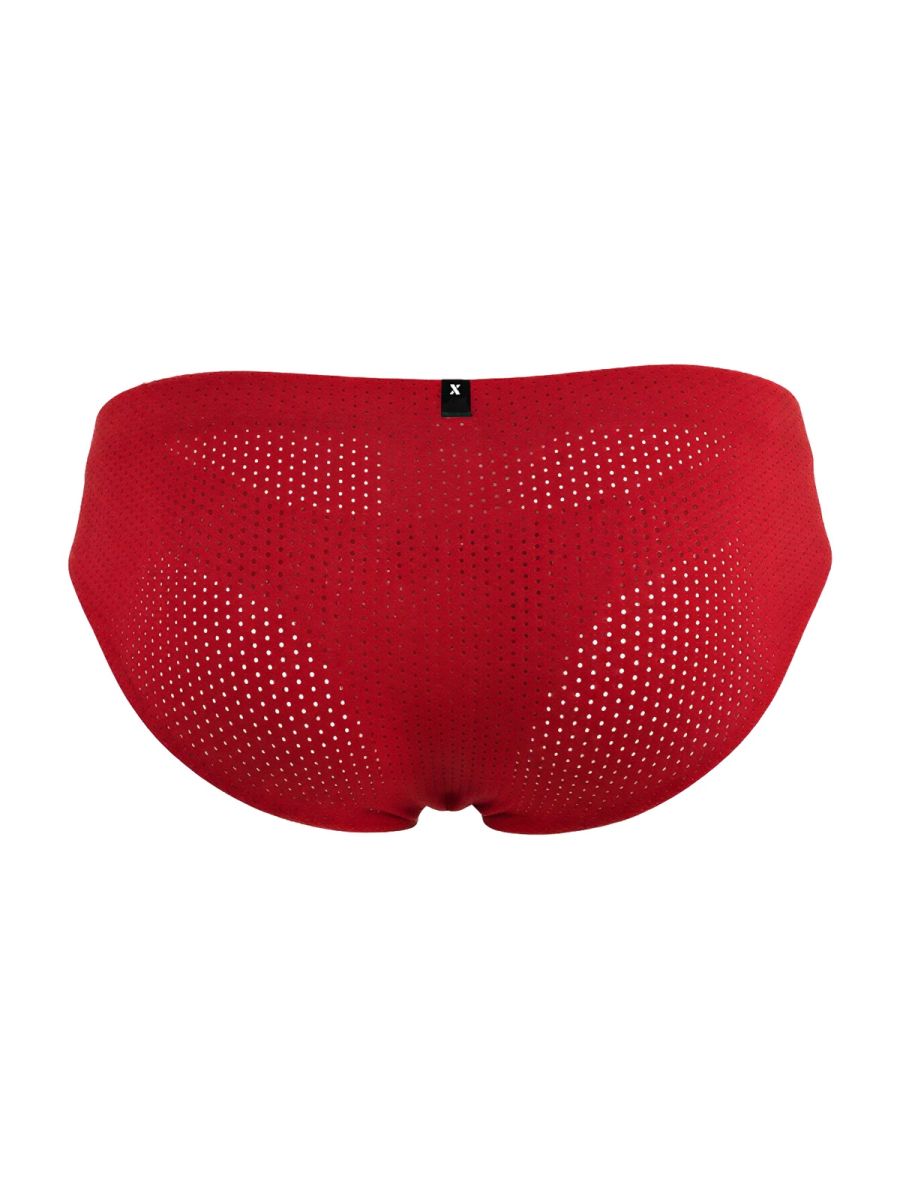 Red xtremen 91270 microfiber mesh briefs featuring perforated fabric and a sleek modern swim trunk design