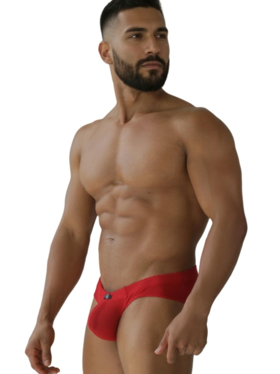 Red xtremen 91270 microfiber mesh briefs featuring a sleek form-fitting design for athletic use