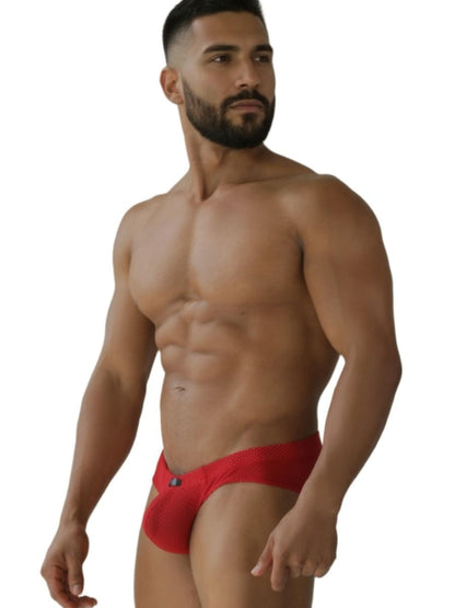 Red xtremen 91270 microfiber mesh briefs featuring a sleek form-fitting design for athletic use
