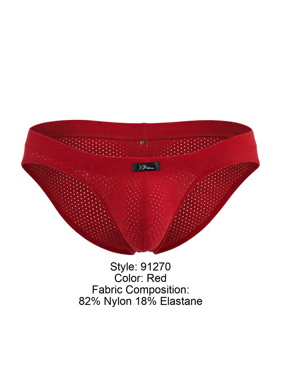 Xtremen 91270 red microfiber mesh briefs made of 82% nylon 18% elastane with branded waistband label