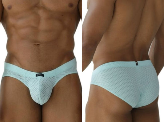 Light blue seawater microfiber mesh briefs with a black Xtremen brand tag at the waistband front view