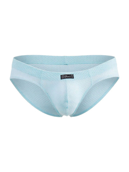 Light blue Xtremen 91270 microfiber mesh briefs with breathable perforated texture and branded waistband label