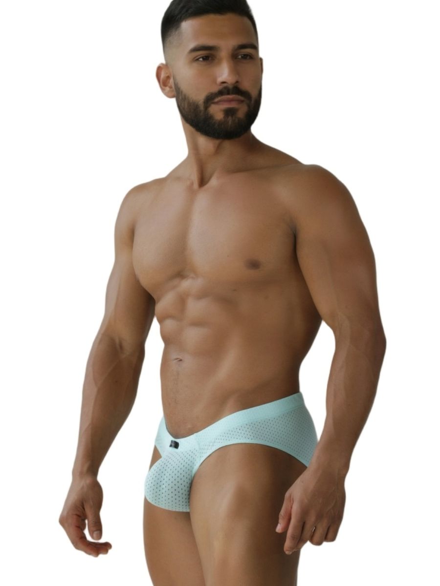 Light blue seawater Xtremen 91270 microfiber mesh briefs with a small black logo on the left hipband