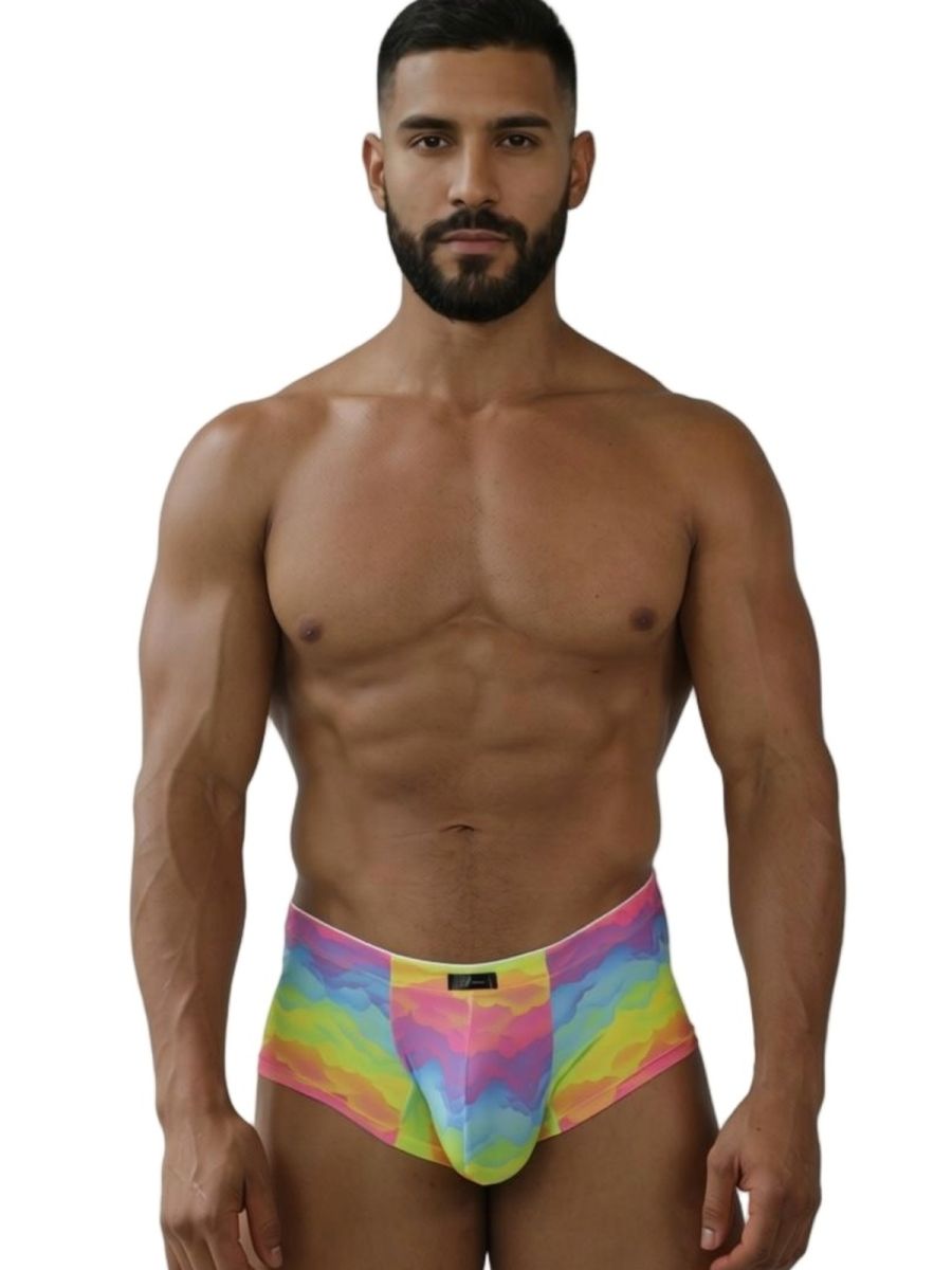 Xtremen 91283 rainbow printed microfiber briefs with vibrant tie-dye pattern and elastic waistband for men