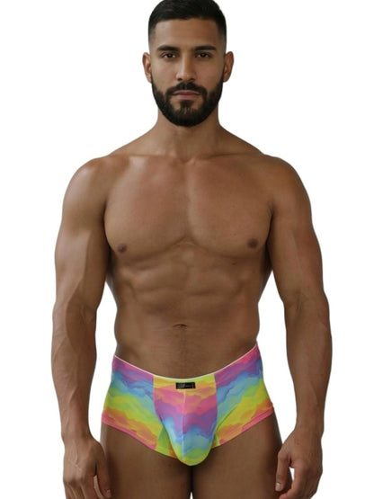 Xtremen 91283 rainbow printed microfiber briefs with vibrant tie-dye pattern and elastic waistband for men