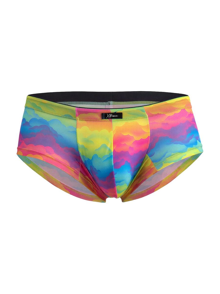 Men’s vibrant rainbow cloud-patterned microfiber briefs with black waistband and xtravaganza brand label xtremen 91283