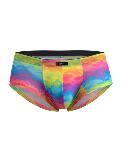 Men’s vibrant rainbow cloud-patterned microfiber briefs with black waistband and xtravaganza brand label xtremen 91283
