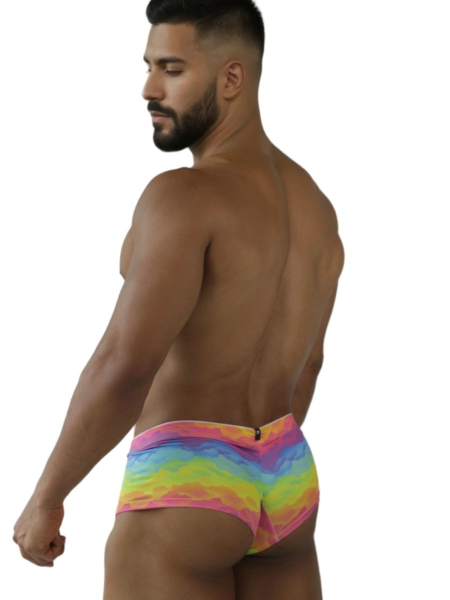 Xtremen 91283 rainbow printed microfiber briefs in stretchy fabric with a vibrant rainbow gradient pattern