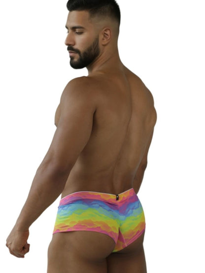 Xtremen 91283 rainbow printed microfiber briefs in stretchy fabric with a vibrant rainbow gradient pattern