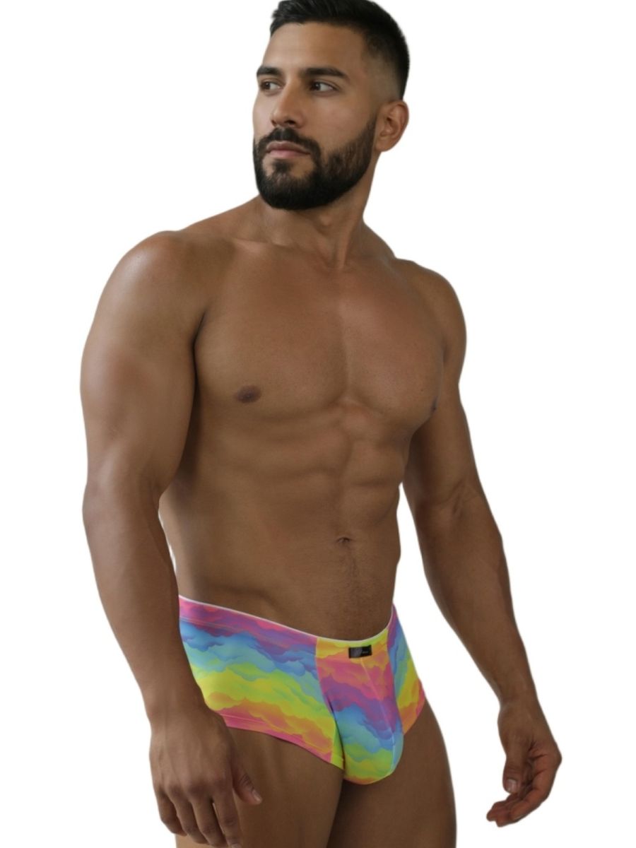 Xtremen 91283 rainbow printed microfiber briefs for men with snug fit elastic waistband and tie-dye cloud pattern