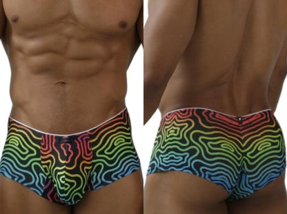 Xtremen 91283 rainbow printed microfiber briefs with wavy rainbow colors and white waistband men’s underwear