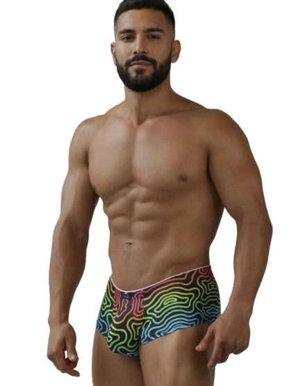Xtremen 91283 rainbow printed microfiber briefs in a snug fit with wavy pattern and elastic waistband