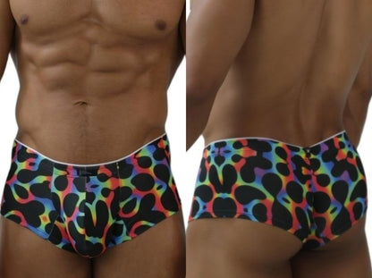 Xtremen 91283 rainbow printed microfiber briefs with black abstract pattern and white waistband in mushroom color