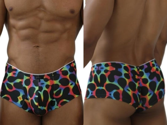 Xtremen 91283 rainbow printed microfiber briefs with black abstract pattern and white waistband in mushroom color