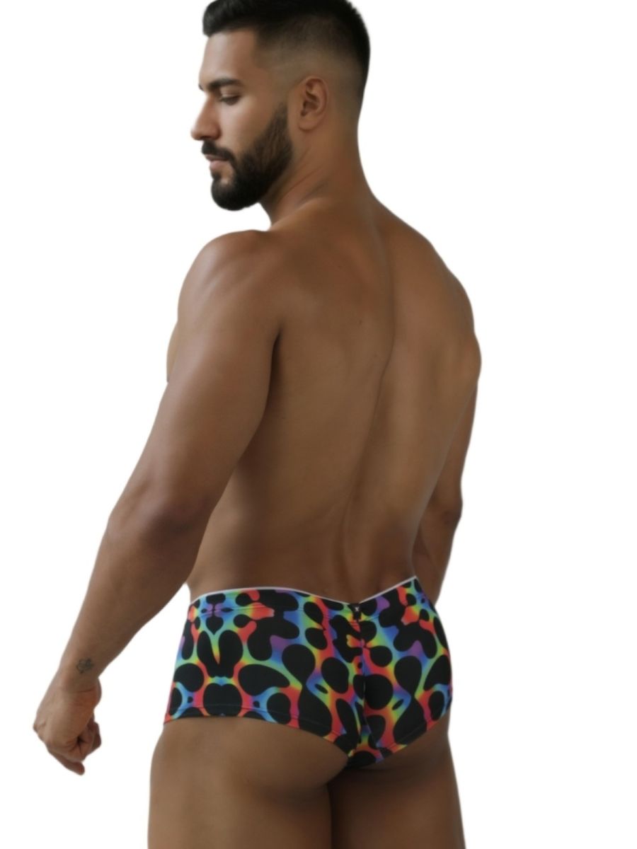 Xtremen 91283 rainbow printed microfiber briefs with colorful leopard print and rainbow gradient border
