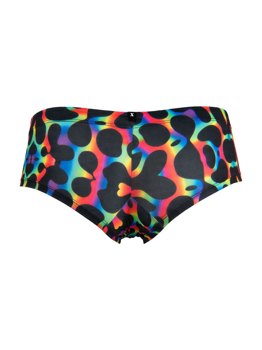 Xtremen 91283 rainbow printed microfiber briefs in vibrant rainbow colors with bold black leopard print pattern