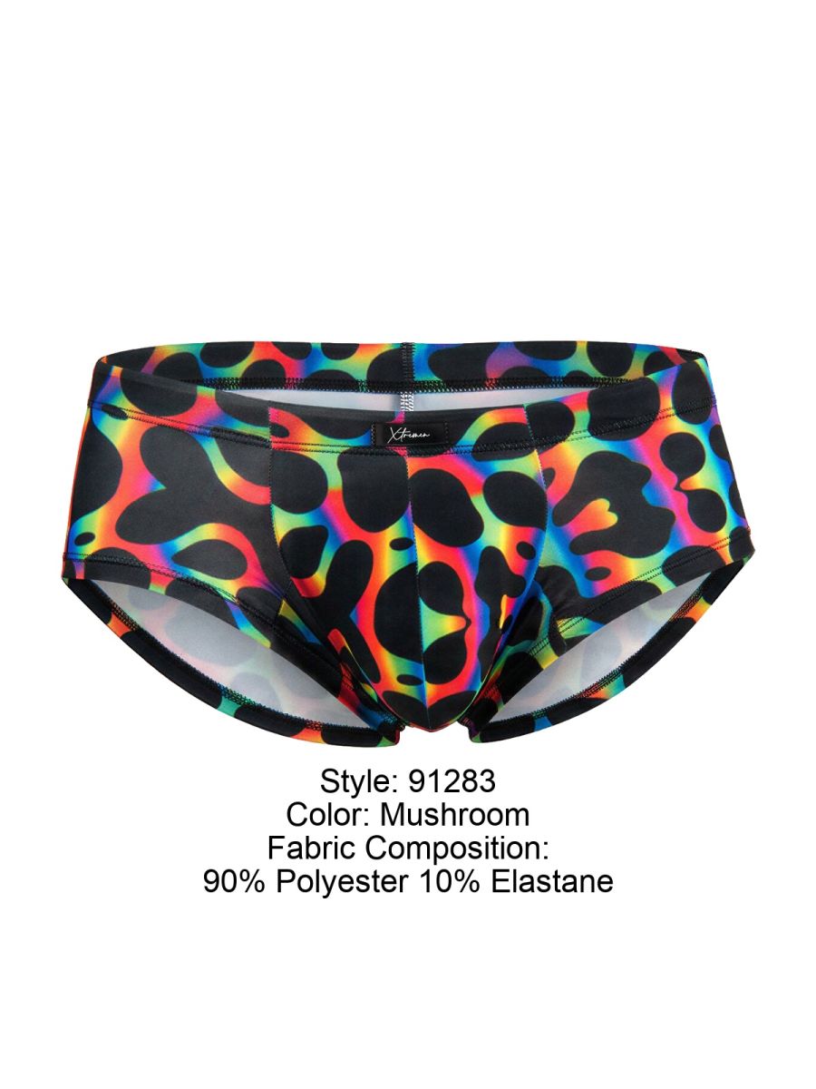 Xtremen 91283 rainbow printed microfiber briefs in vibrant rainbow leopard-print mushroom colorway made of polyester elastane