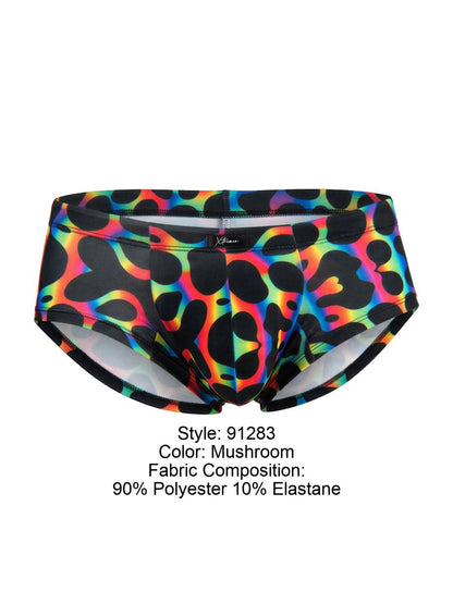 Xtremen 91283 rainbow printed microfiber briefs in vibrant rainbow leopard-print mushroom colorway made of polyester elastane
