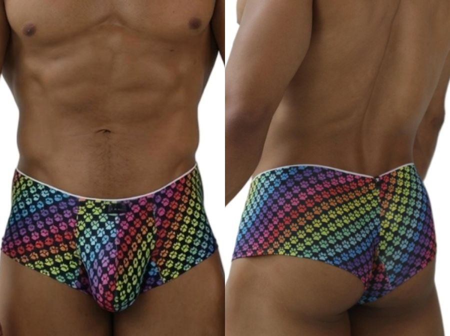 Xtremen 91283 rainbow printed microfiber briefs with multicolor paw print pattern in vibrant hues