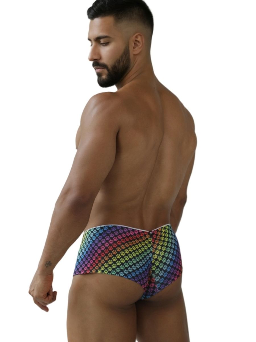 Xtremen 91283 rainbow printed microfiber briefs with geometric rainbow-colored paw print pattern