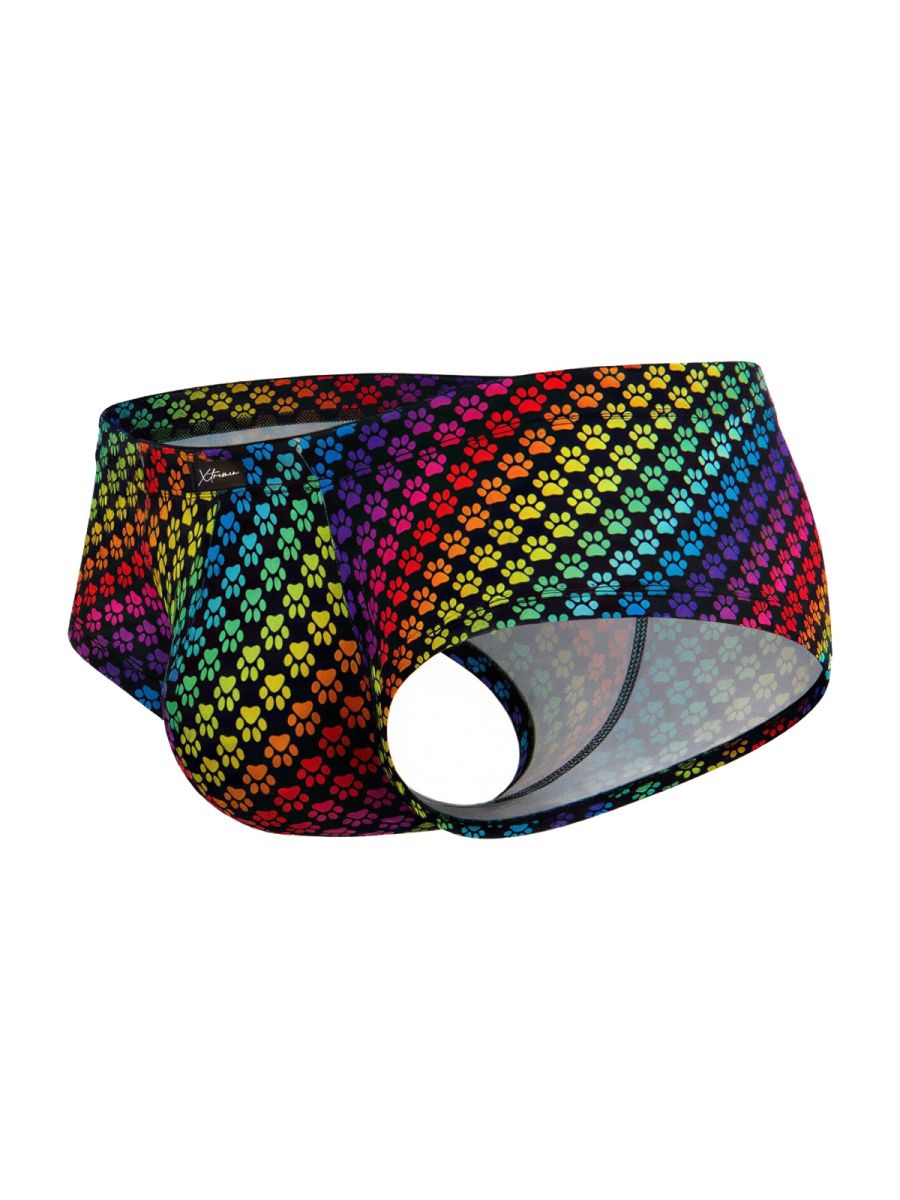 Xtremen 91283 rainbow printed microfiber briefs in vibrant rainbow colors with colorful paw print pattern