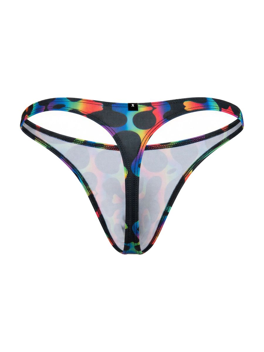 Rainbow-patterned transparent thong with black polka dots from xtremen 91284 printed microfiber thongs color mushroom