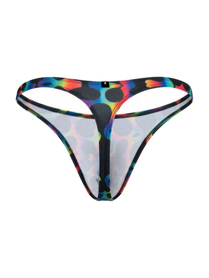 Rainbow-patterned transparent thong with black polka dots from xtremen 91284 printed microfiber thongs color mushroom