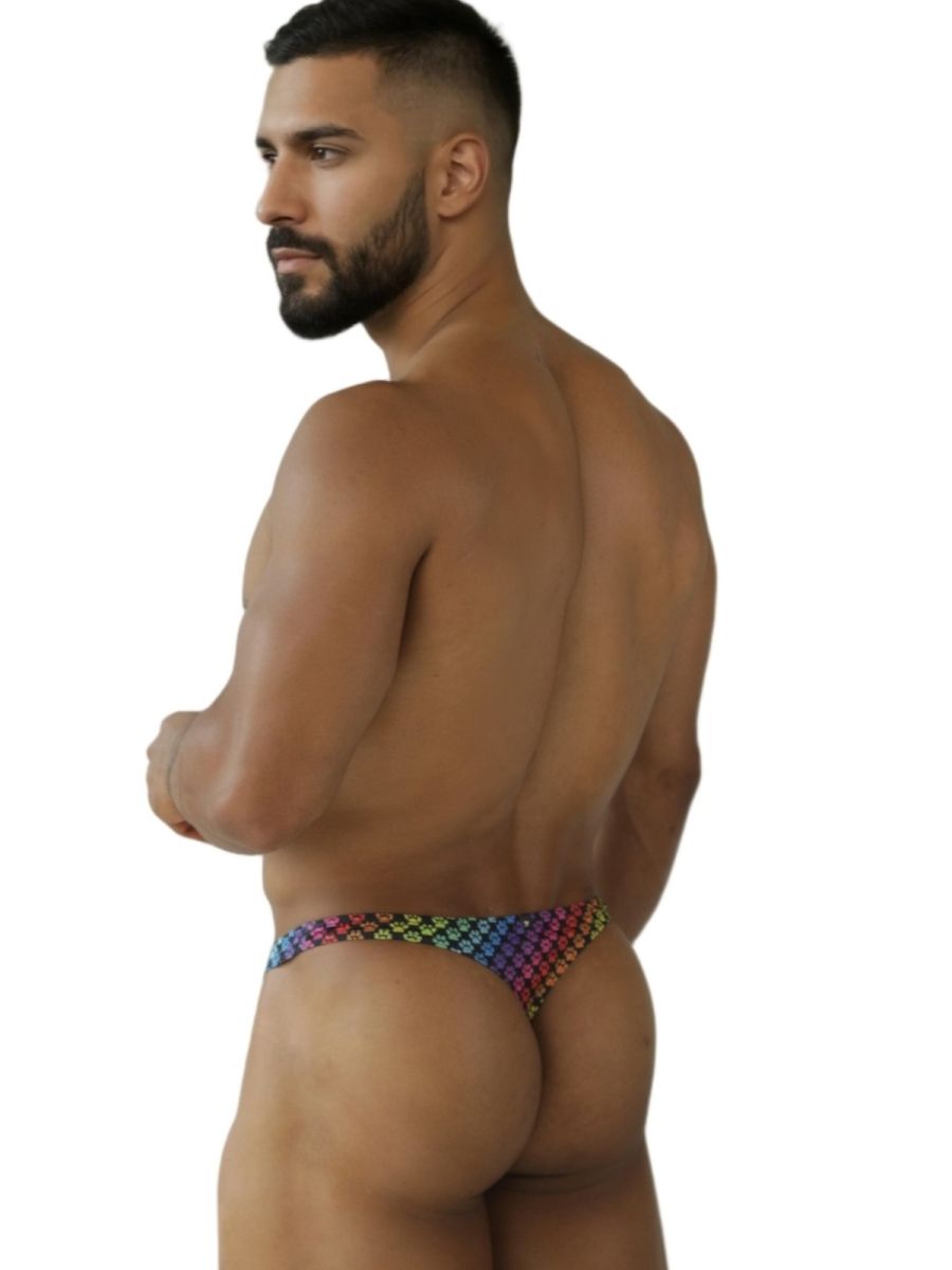 Rainbow-patterned shimmering mesh microfiber thong with sleek modern design from xtremen 91284 paw print series