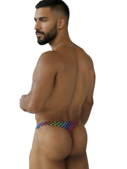 Rainbow-patterned shimmering mesh microfiber thong with sleek modern design from xtremen 91284 paw print series