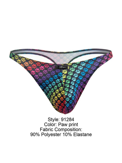 Xtremen 91284 printed microfiber thong rainbow color with playful paw print pattern made of 90 polyester 10 elastane