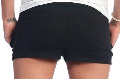 Black yoga training shorts with a snug fit and elastic waistband designed for athletic activities
