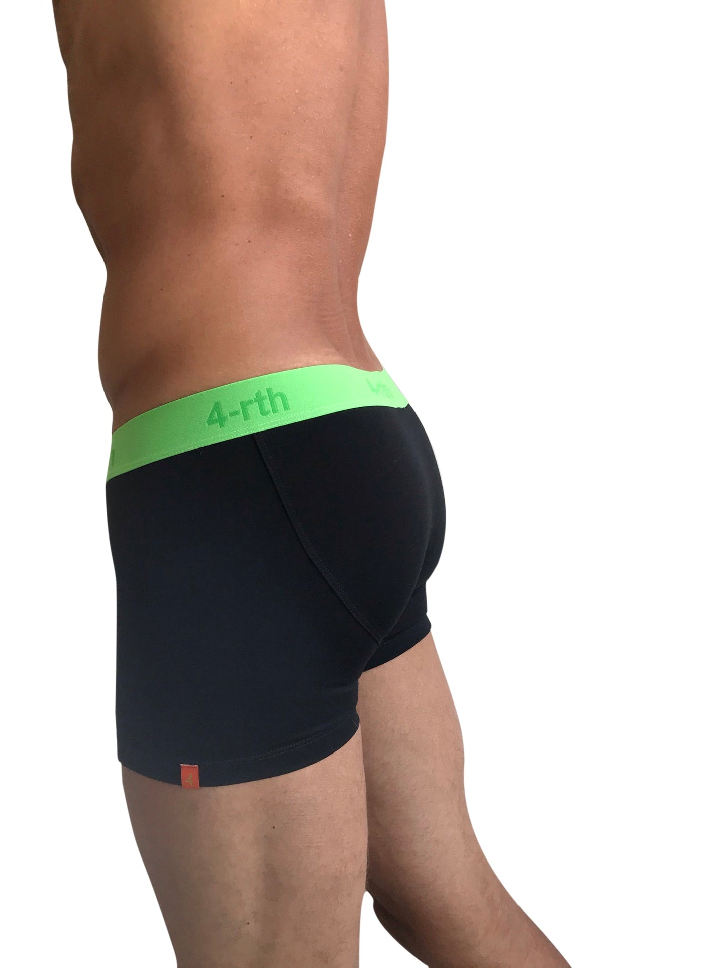 Black zen boxer brief with bright green waistband and matching 4-rth logo for comfortable everyday wear