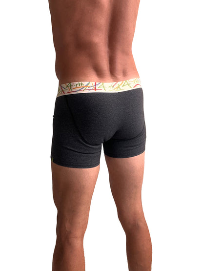 Black heathered boxer briefs charcoal grey with colorful geometric waistband in zen boxer brief style