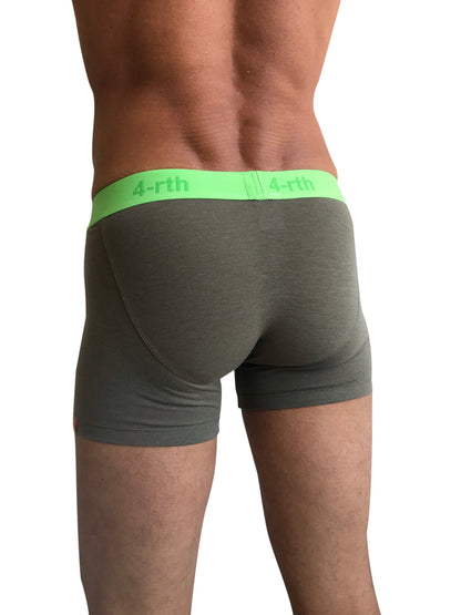 Olive green zen boxer briefs with neon lime 4-rth logo waistband designed for comfort and support