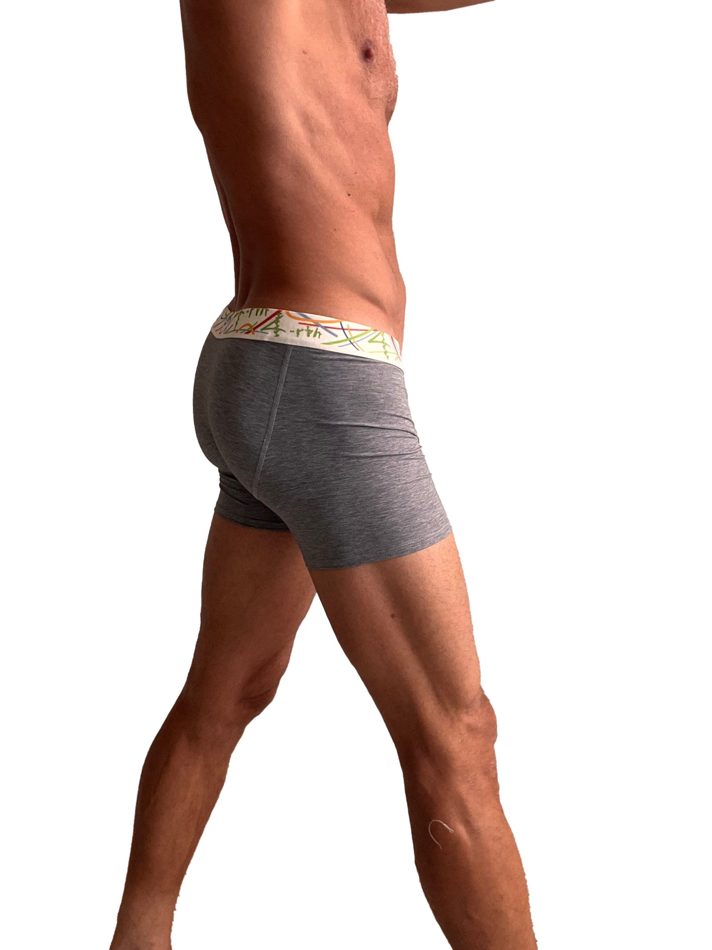 Zen boxer brief steel heather grey gray heathered boxer briefs with green red and black patterned waistband