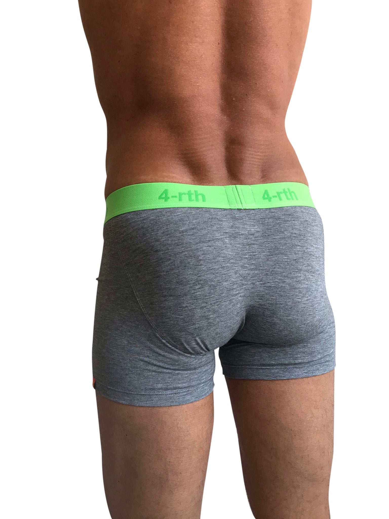Zen boxer brief steel heather grey with gray heathered fabric and neon green 4-rth logo waistband