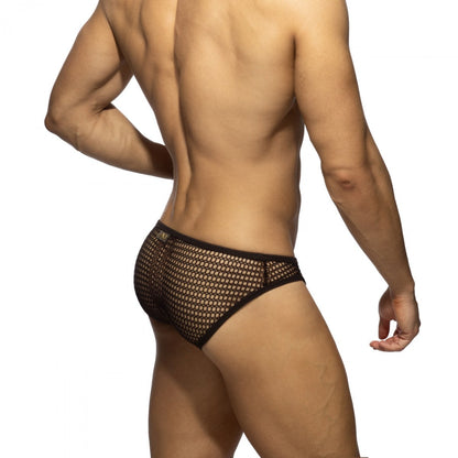 Addicted Openwork Fabric Bikini Brief Underwear - Brown