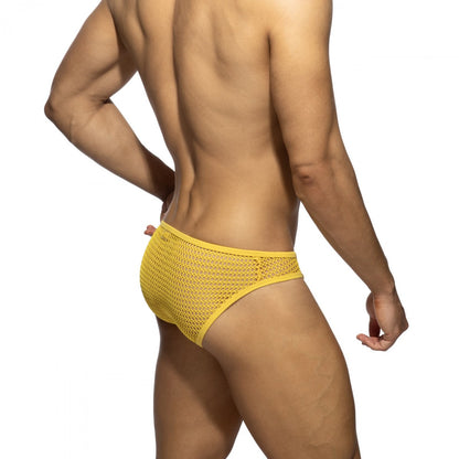 Addicted Openwork Fabric Bikini Brief Underwear - Yellow