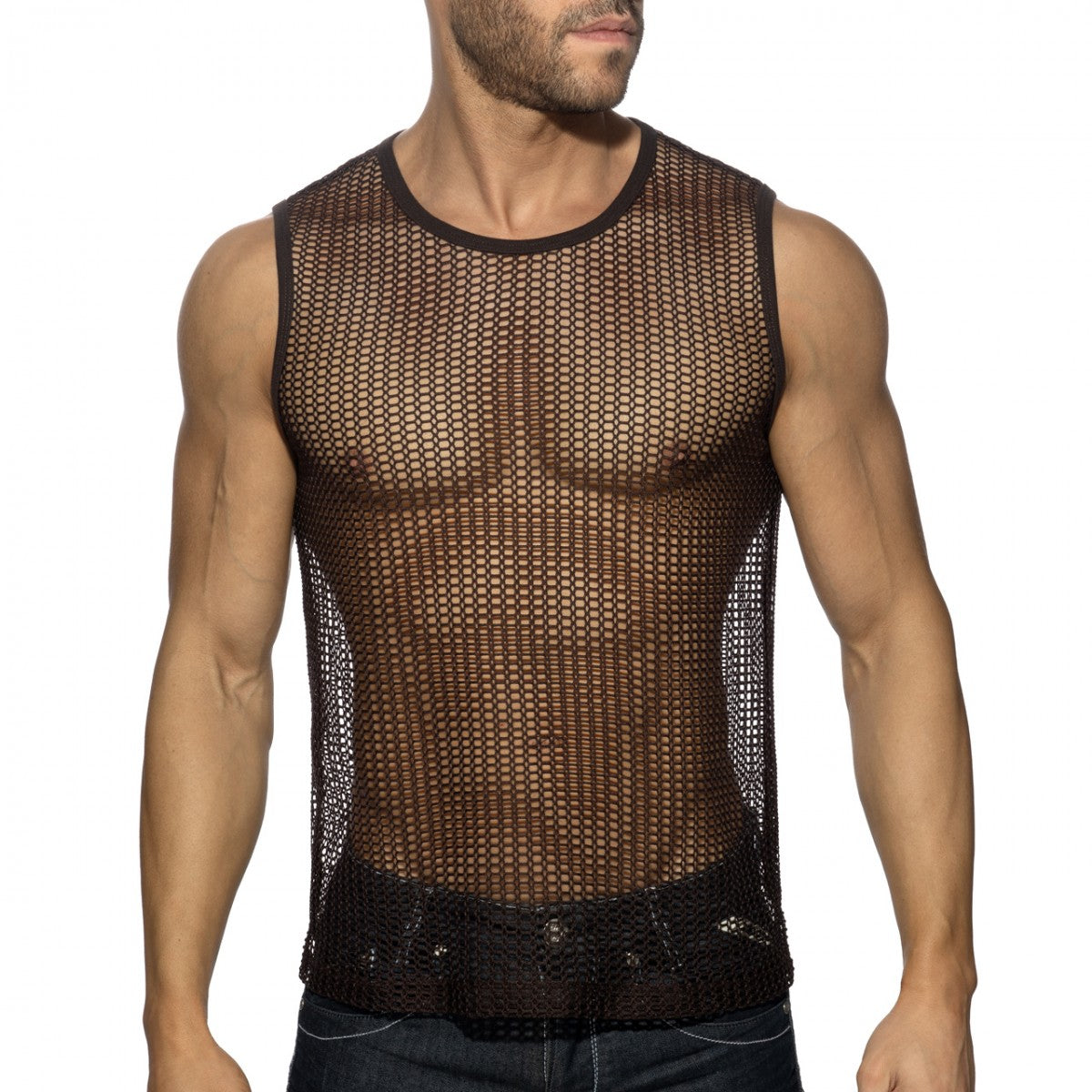 Addicted Openwork Fabric Tank Top - Brown