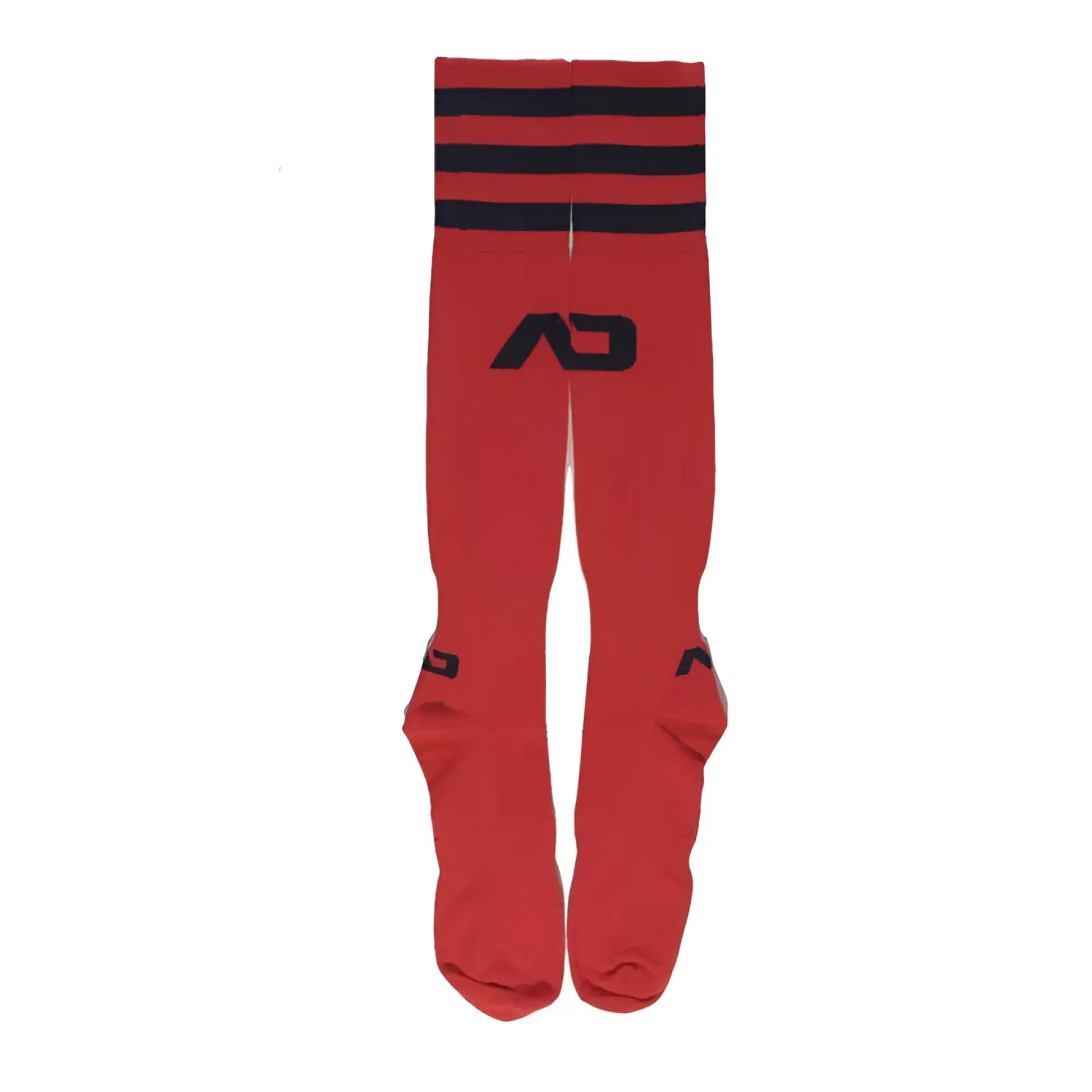 Red athletic socks addicted basic socks red ad382 size l/xl with black stripes logo snug fit and reinforced toe area