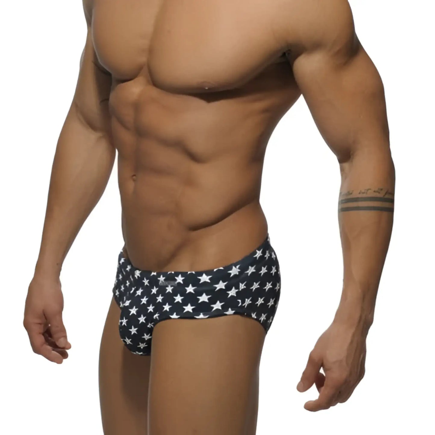 Navy blue swim trunks with white star pattern from addicted star sport bikini swimwear size xs for beachwear