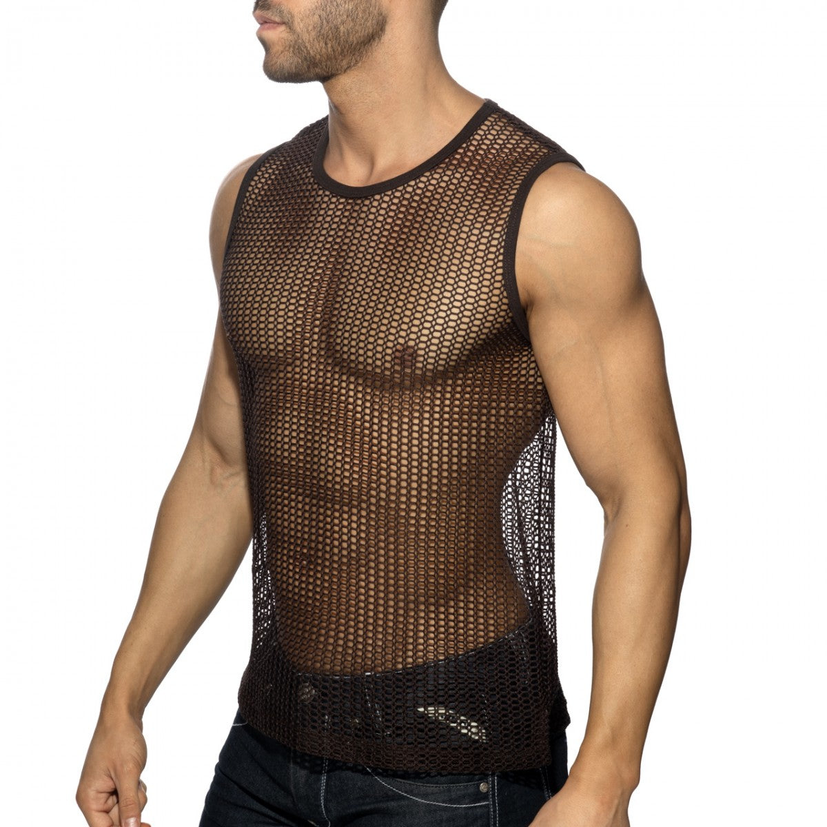 Addicted Openwork Fabric Tank Top - Brown