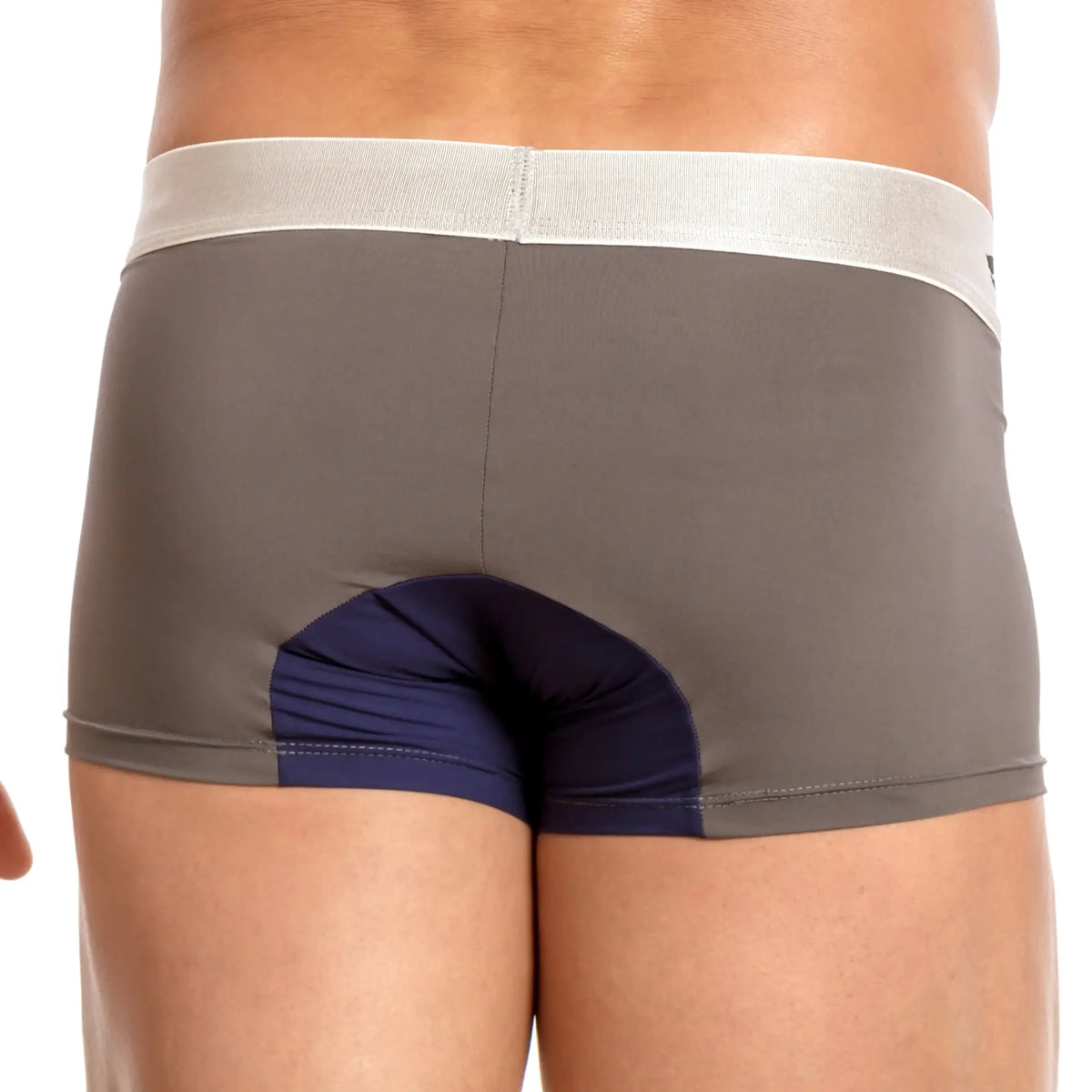 Gray and navy blue boxer briefs with white elastic waistband agacio agg045 ball breathe boxer breathable fabric