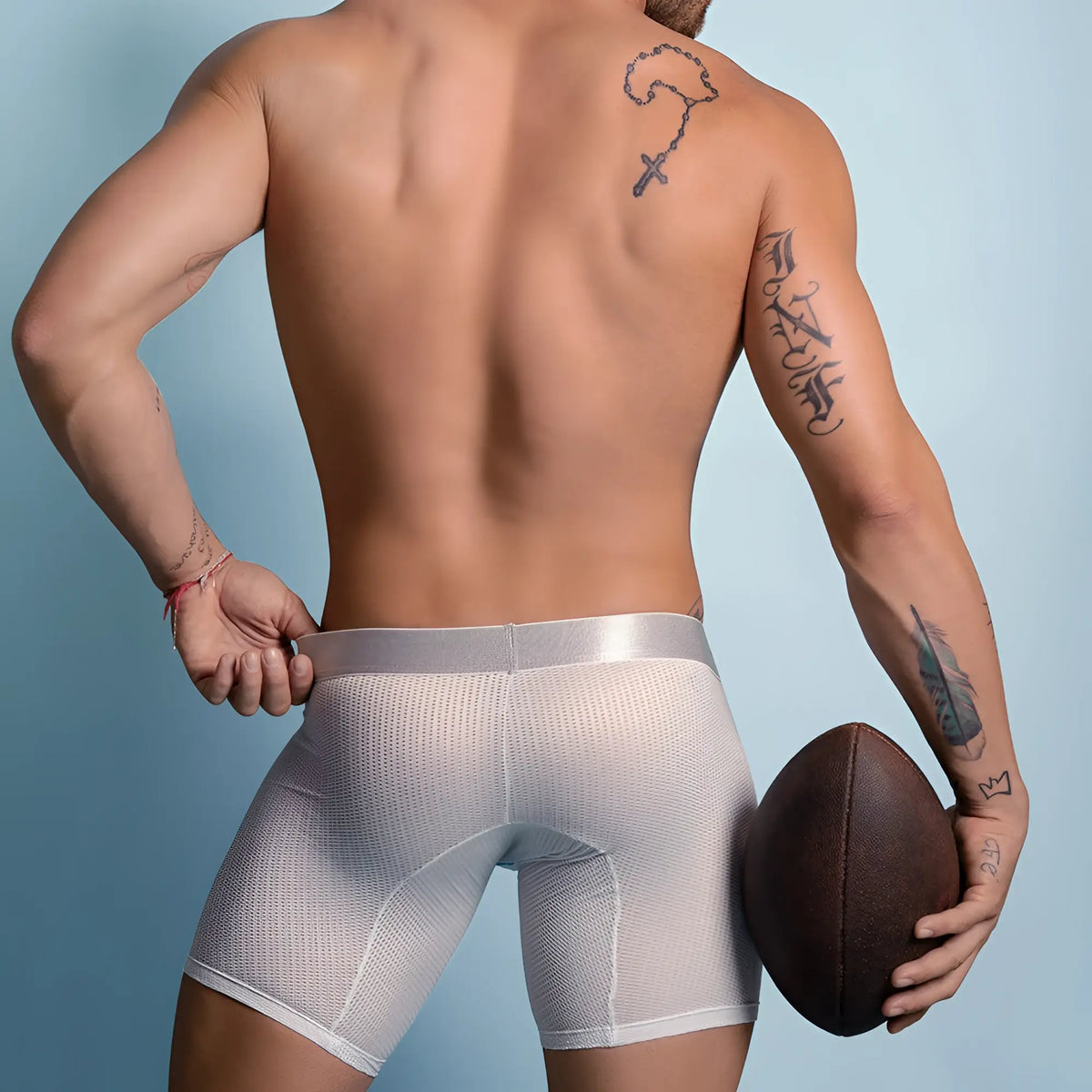 White mesh athletic briefs with satin waistband from agacio AGG051 boxer trunk designed for active wear