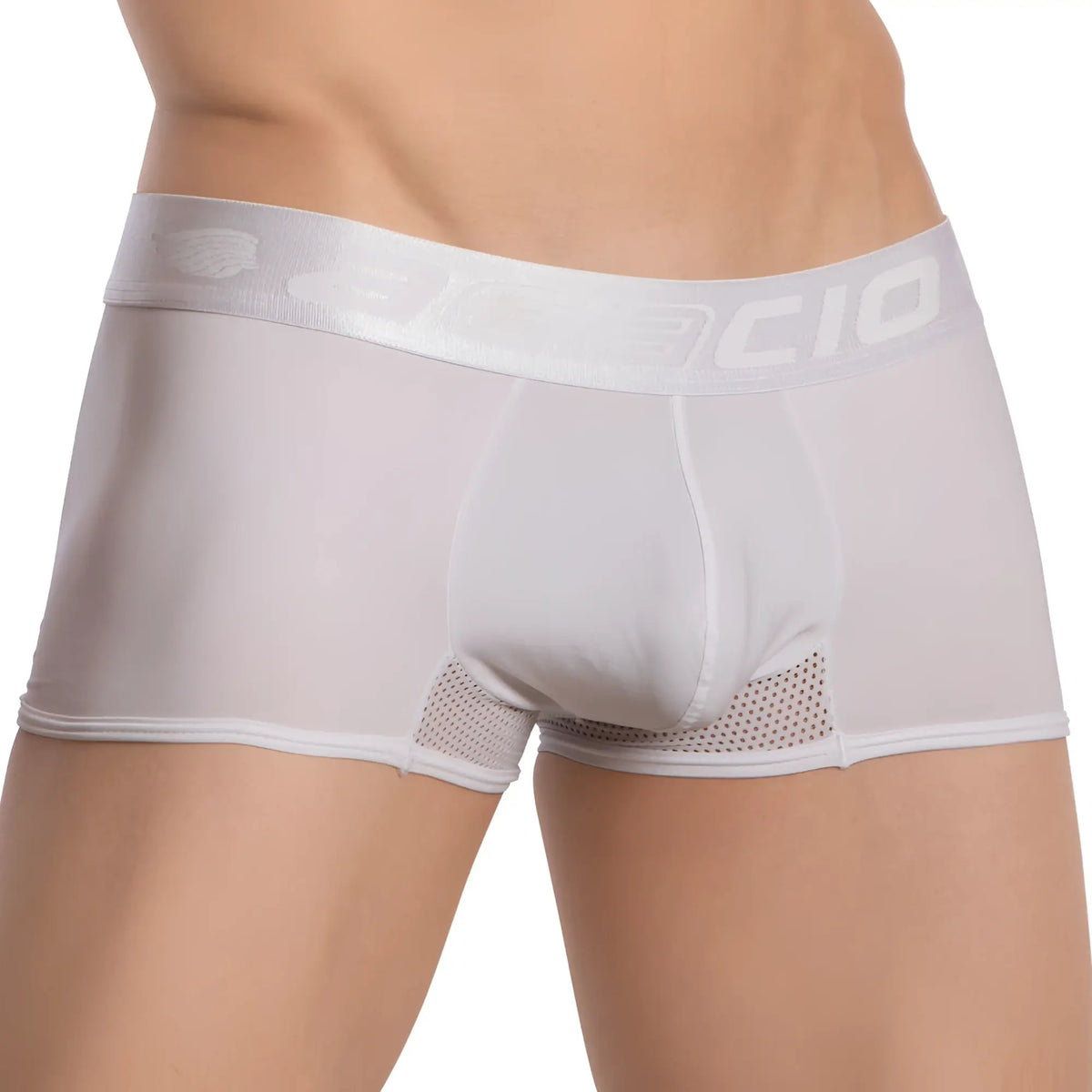 White menâ€™s boxer briefs agacio agg082 with smooth fabric and mesh side panels for breathable comfort